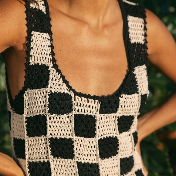 Cleobella Danika Crochet Dress Checkered Black/White Size XS - Picture 2 of 10